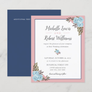 Papier BUDGET Joli mariage floral bleu rose marine