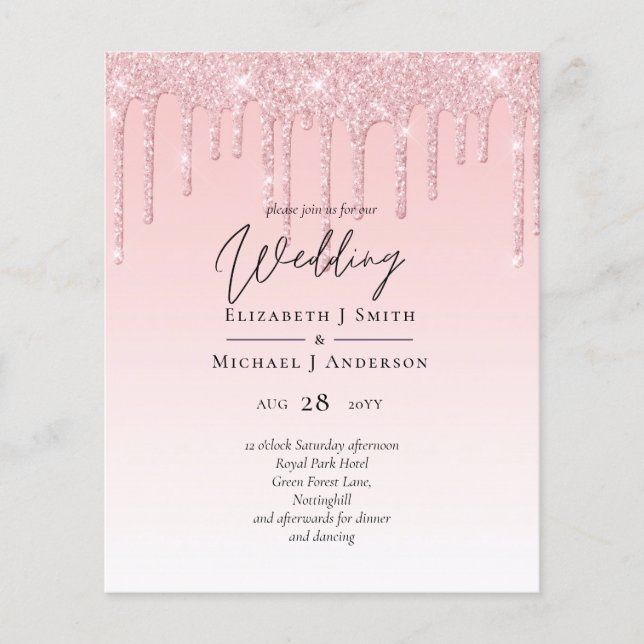 Papier Budget Joli Mariage  Parties scintillant rose Invi (Devant)