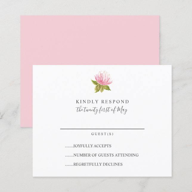 Papier BUDGET Jolie Fleur rose verte Mariage RSVP (Devant / Derrière)