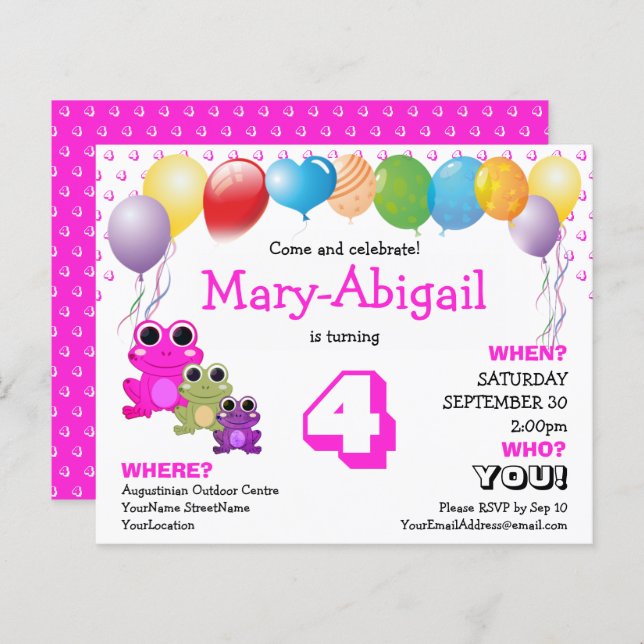 Papier Budget Jote Rose Girls Invitation Anniversaire (Devant / Derrière)
