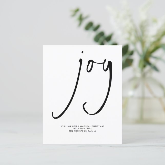 Papier Budget Joy Élégant Script Black White Holiday (Debout devant)