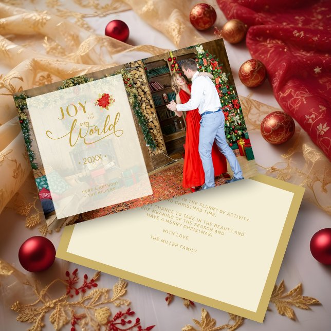 Papier Budget Joy to Word Transparent Overlay Photo (Inexpensive Cheap Elegant Photo Whimsical Joy to the World Quote Holiday Card with Envelope. )