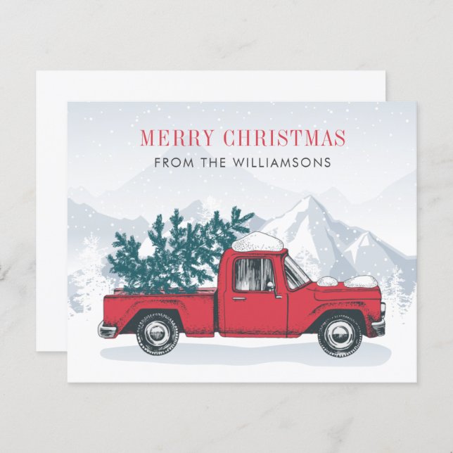 Papier Budget Joyeux Noël Aquarelle Camion rouge (Devant / Derrière)