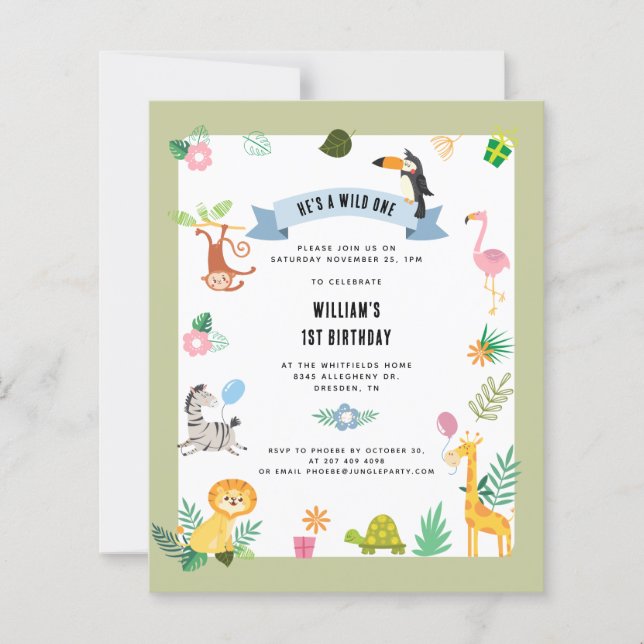 Papier Budget Jungle Animaux 1er Invitation anniversaire (Devant)