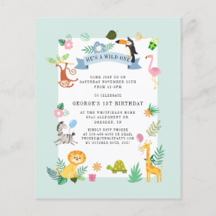Papier Budget Jungle Animaux 1er Invitation anniversaire