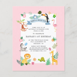 Papier Budget Jungle Animaux Fille 1er anniversaire Invit