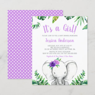 Papier Budget Jungle Elephant Girl Purple Baby shower