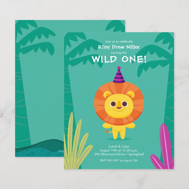 Papier Budget Jungle Lion Invitations d'anniversaire de l (Devant / Derrière)