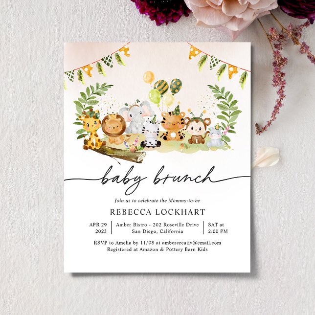 Papier Budget Jungle Party Fille Bébé Brunch Invitation (Créateur téléchargé)