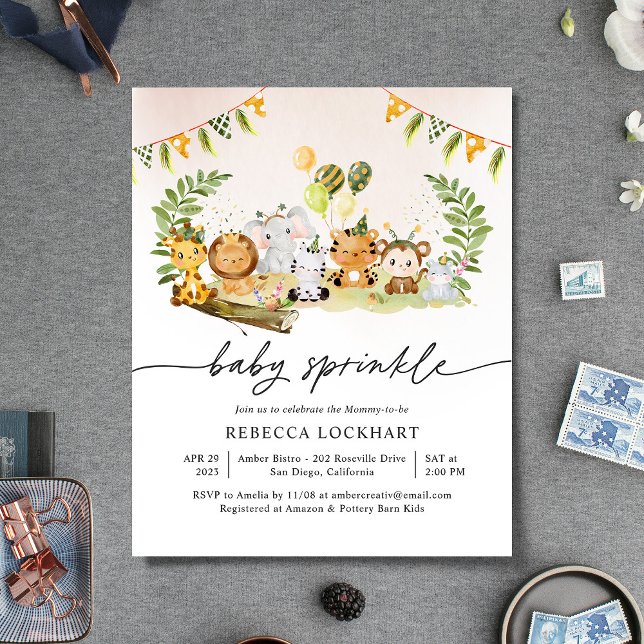 Papier Budget Jungle Party Fille Bébé saupoudrer Invitati (Créateur téléchargé)