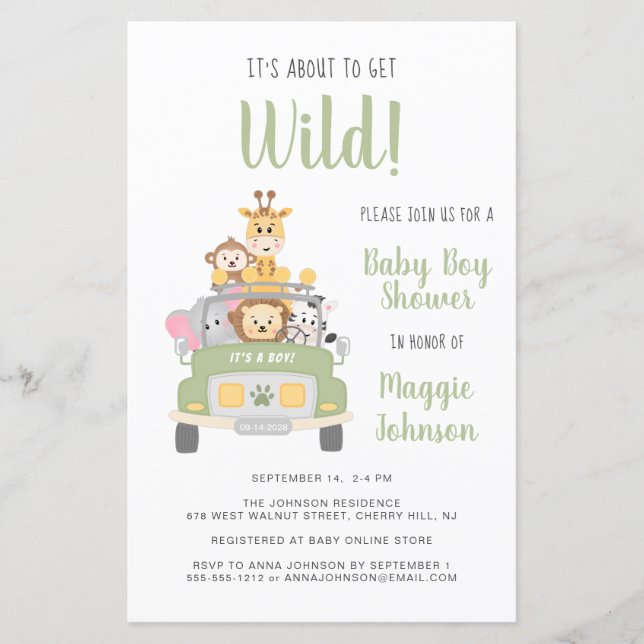 Papier Budget Jungle Safari Baby Boy Shower Invitation (Devant)