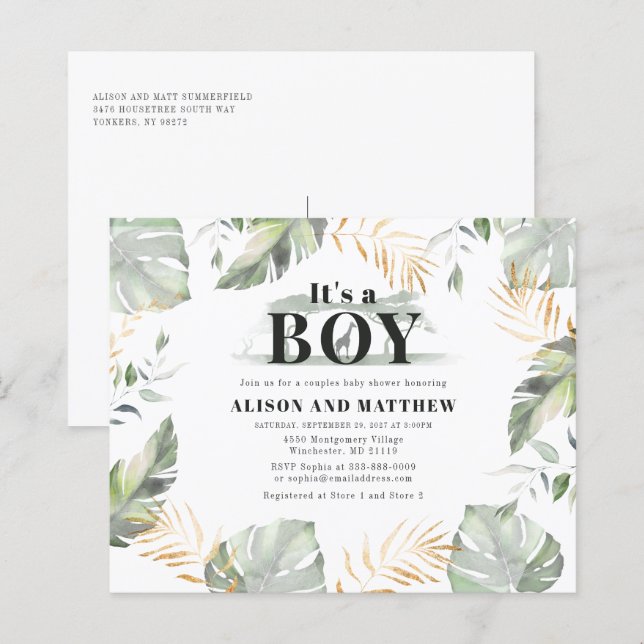 Papier Budget Jungle Safari Couple Baby shower Invitation (Devant / Derrière)
