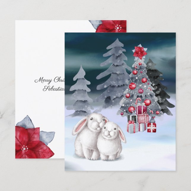 Papier BUDGET Lapin Lapin Scène Arbre de Noël (Devant / Derrière)