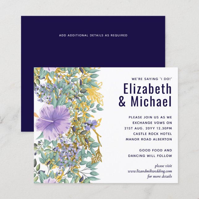 Papier Budget Lavande violette Floral Mariage (Devant / Derrière)