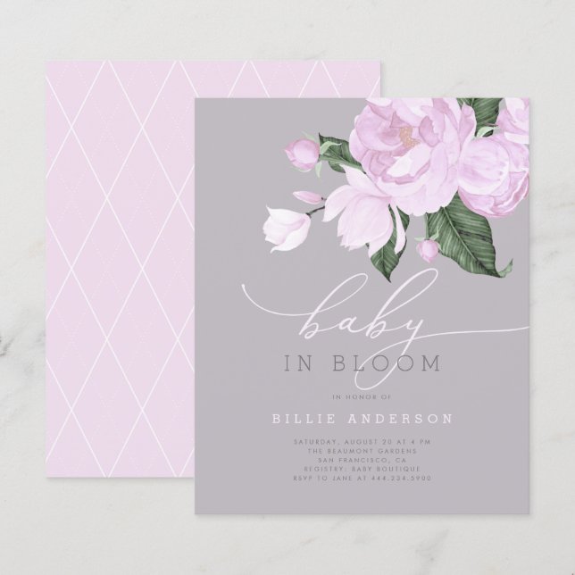 Papier Budget Lavender Grey Floral Baby in Bloom Douche (Devant / Derrière)