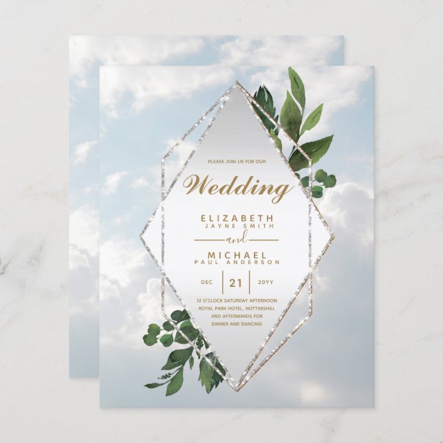 Papier BUDGET LE PLUS BAS Invitations Mariages Cadre verd (Devant / Derrière)