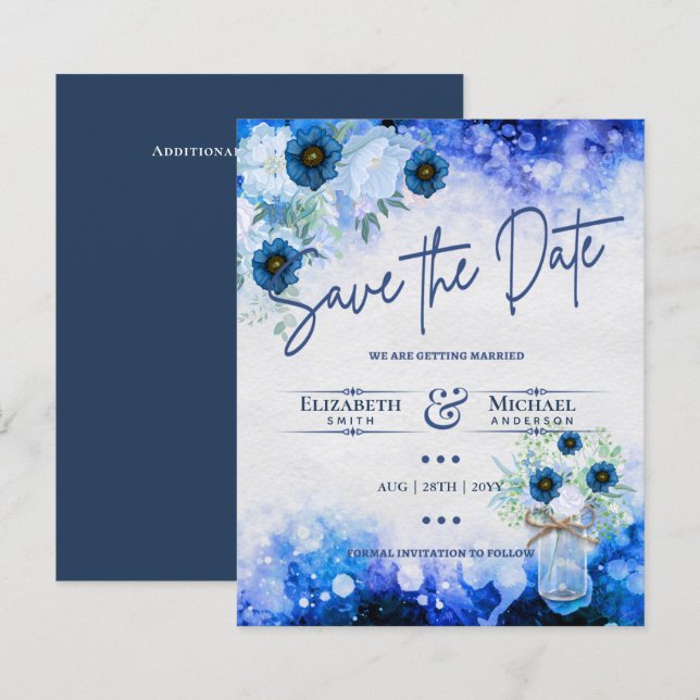 Papier BUDGET LeahG Économisez La Date Aquarelle Florale  (Devant / Derrière)