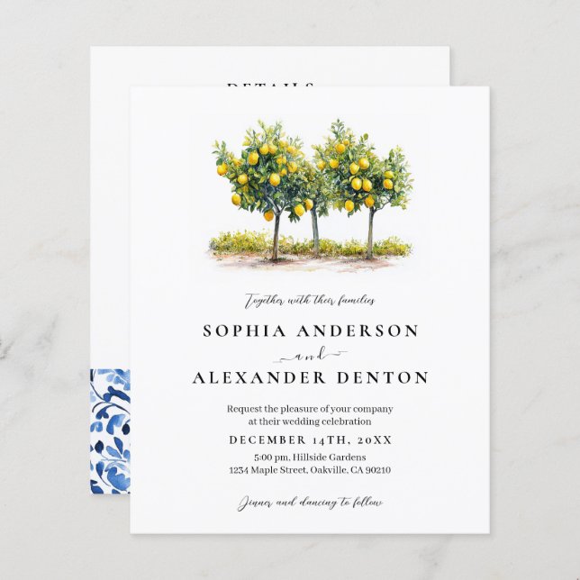 Papier Budget Lemon Tree photo All in One Wedding Invitat (Devant / Derrière)