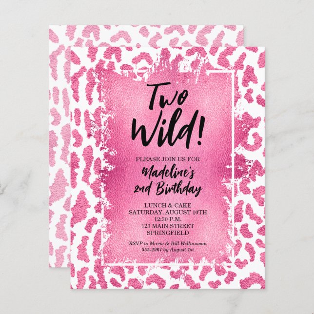 Papier Budget Leopard Two Wild 2e Anniversaire Invitation (Devant / Derrière)