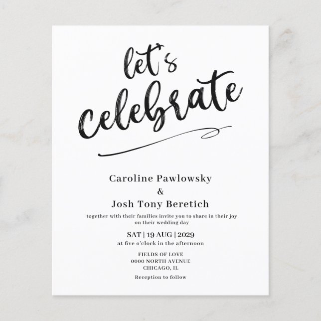 Papier Budget Lets Celebrate Wedding invitation  (Devant)