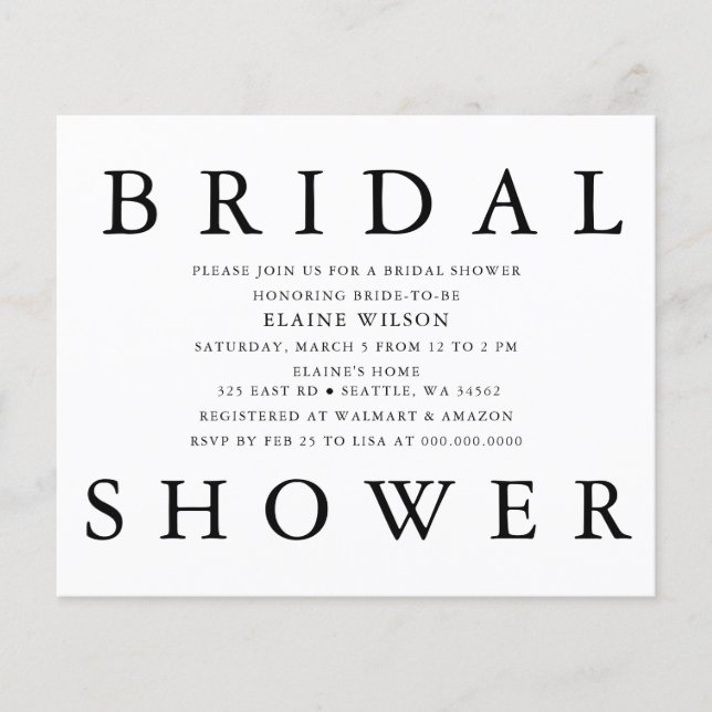 Papier Budget Lettre audacieuse Invitation moderne douche (Devant)