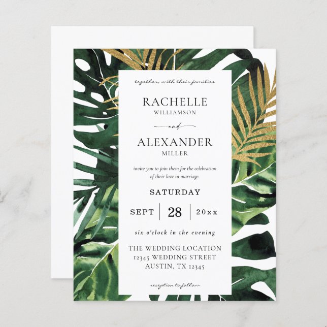 Papier Budget LG Tropical Palm Leaf Gold 1B Mariage (Devant / Derrière)