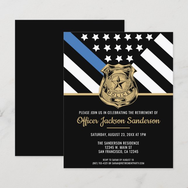 Papier Budget Ligne bleue Police Retraite Invitation (Devant / Derrière)