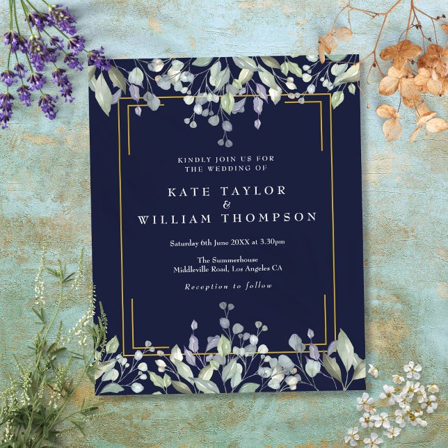 Papier Budget Lilac Floral Marine Faire-part de mariage B (Budget Lilac Floral Navy Blue Wedding Invitation)