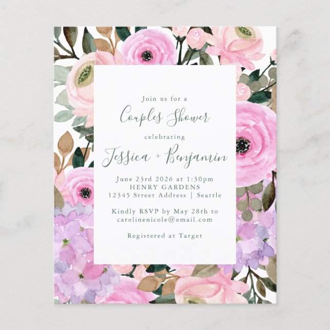 Papier Budget Lilac Rose Floral Frappe Couples Douche (Devant)
