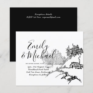 Papier Budget Lineart Cabine à Woods Mariage Invitation
