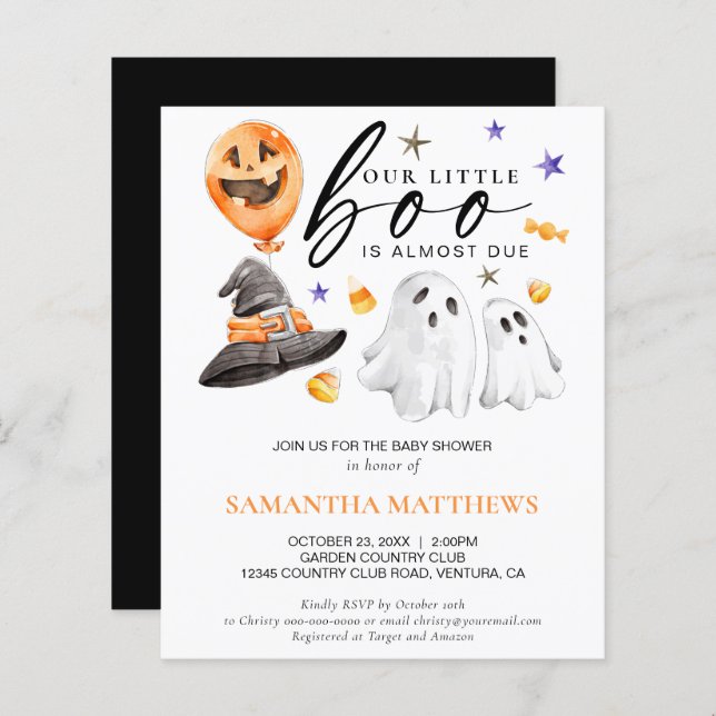 Papier Budget Little Boo Halloween Baby shower Invitation (Devant / Derrière)