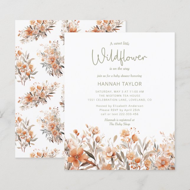 Papier Budget Little Fleur sauvage Baby shower Boho Invit (Devant / Derrière)