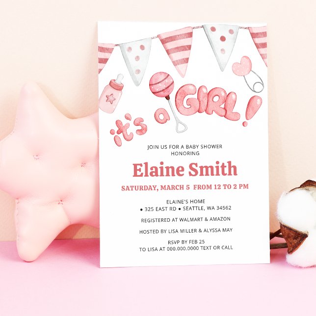 Papier Budget Little Things C'est un Baby shower de fille (Cute Little Things Its a Girl Baby Shower Invitation)