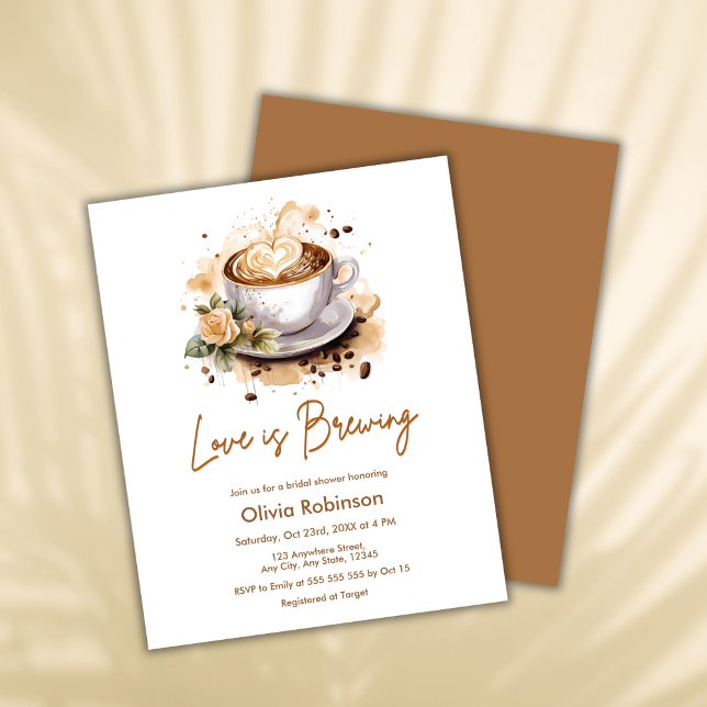 Papier Budget Love est brasser Fête des mariées de café I (Budget Floral Love is Brewing Brown Coffee Bridal Shower Invitation  )