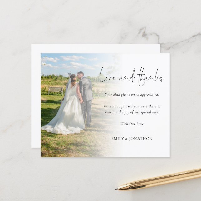 Papier Budget Love et Merci Mariage de script photo (Devant/Arrière en situation)