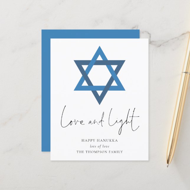 Papier Budget Love Light Star de David Hanoukka Card (Devant/Arrière en situation)