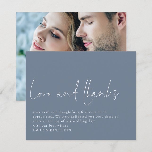 Papier Budget Love Merci Photo Mariage Merci Bleu (Devant / Derrière)