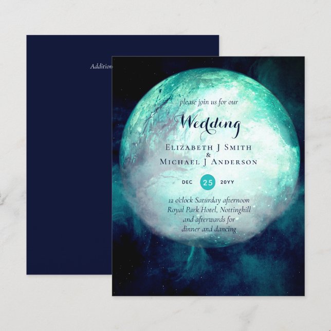 Papier BUDGET Lune Turquoise Gothique Mariage Invitation (Devant / Derrière)