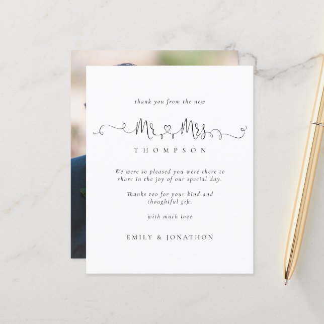 Papier Budget M. Mme Rings Script Photo WeddingMerci (Devant/Arrière en situation)