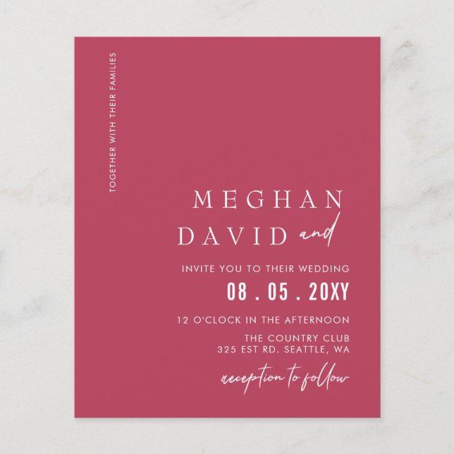 Papier Budget Magenta Faire-part de mariage moderne (Devant)