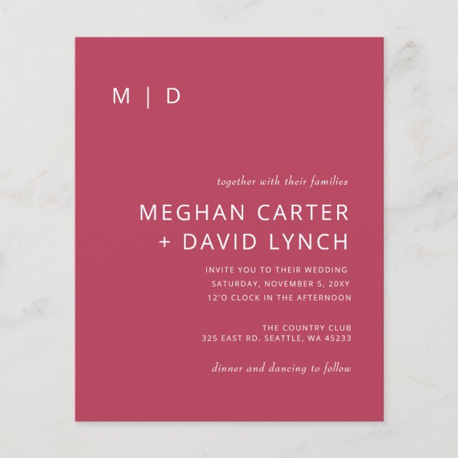 Papier Budget Magenta Monogramme Faire-part de mariage (Devant)