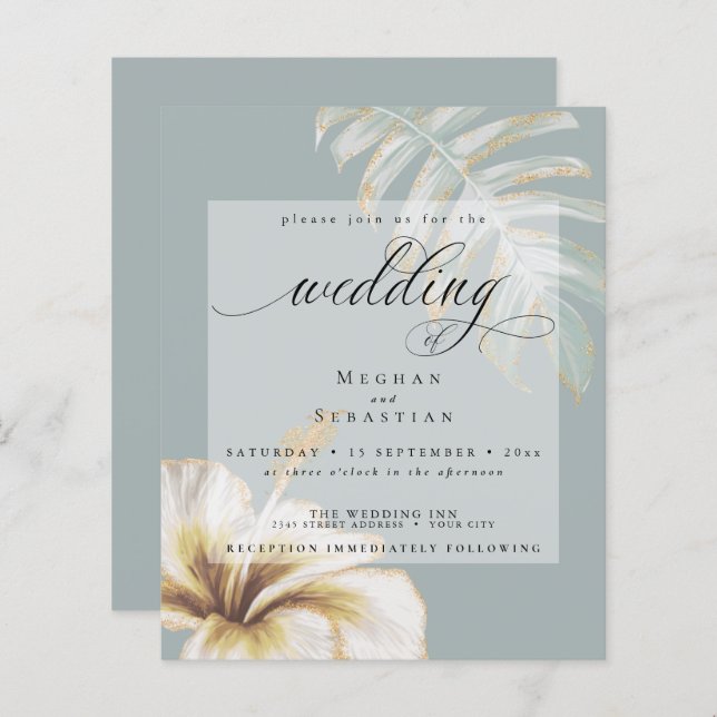 Papier Budget Mais Beau Hibiscus Jaune Or Mariage Or (Devant / Derrière)