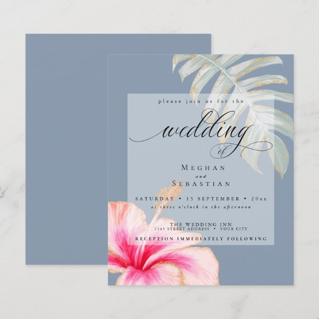 Papier Budget Mais Beau Hibiscus rose Mariage (Devant / Derrière)