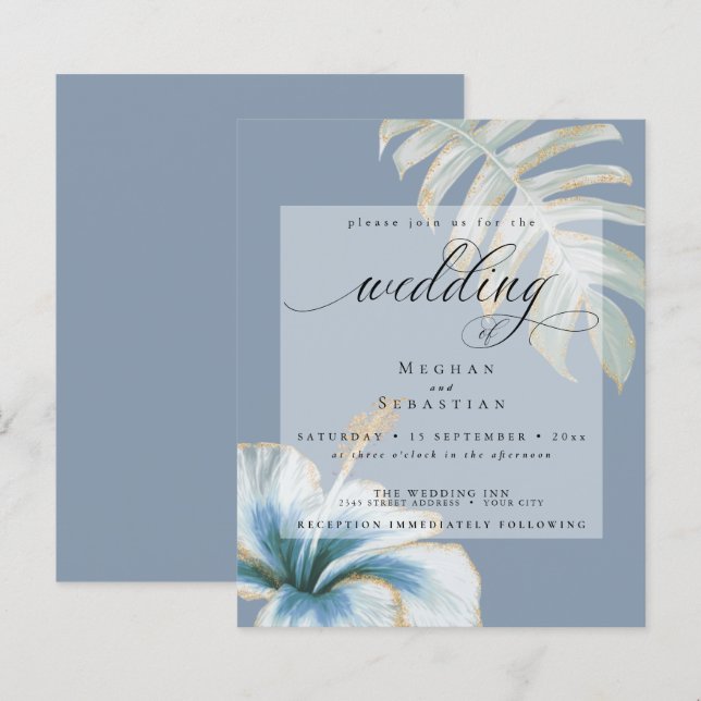 Papier Budget Mais Beau Mariage Dusty Blue Hibiscus (Devant / Derrière)