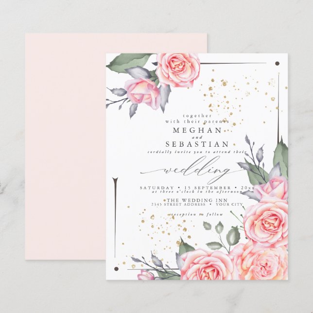 Papier Budget Mais Beau Rustique Roses de chalet (Devant / Derrière)