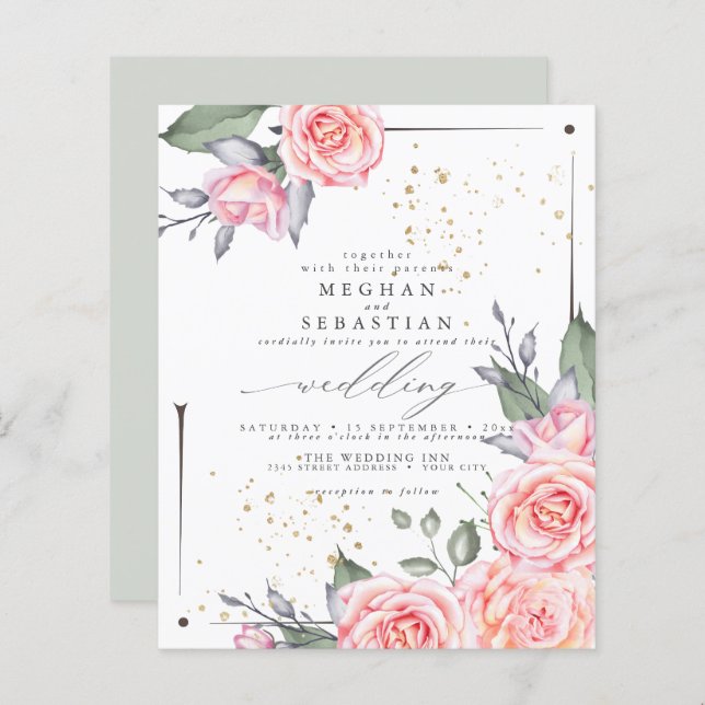 Papier Budget Mais Beau Rustique Roses de chalet (Devant / Derrière)