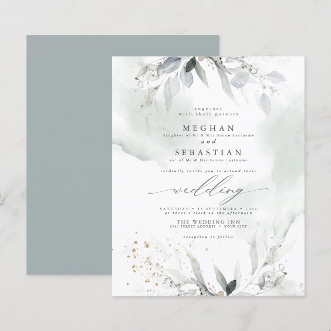 Papier Budget Mais Belle Elégante Aquarelle Foliage 2 (Devant / Derrière)
