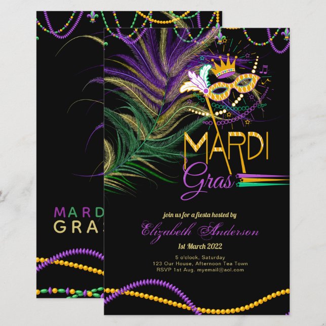 Papier BUDGET MARDI GRAS 2022! ! Plumes perles Masque (Devant / Derrière)