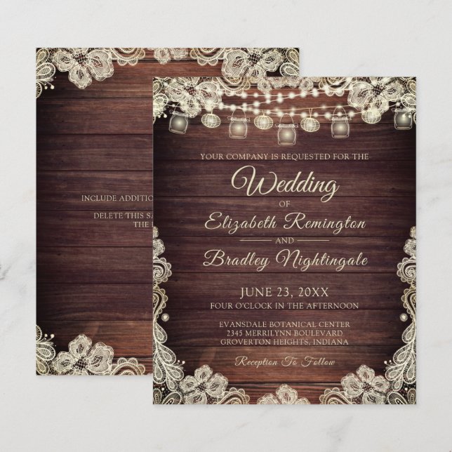 Papier Budget Mariage Bois Jars Ivory Lace Invitation (Devant / Derrière)