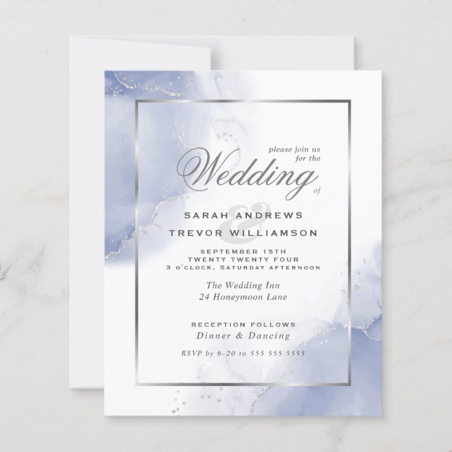 Papier Budget Mariage Cornflower Bleu Argent Abstrait (Devant)